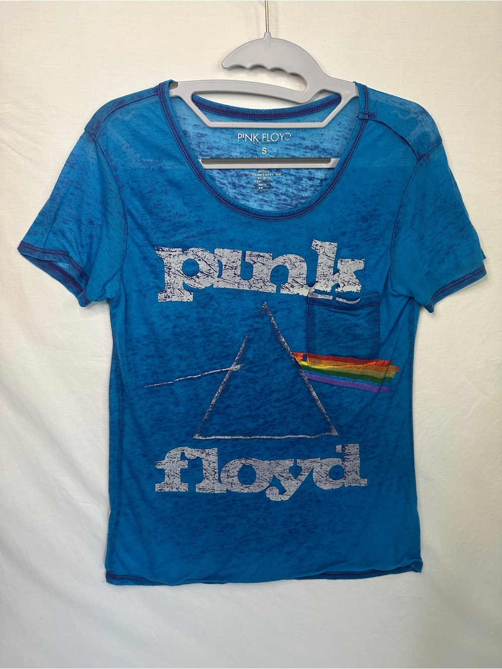 Pink Floyd Blue Short Sleeve Tee with Prism Rainbow Accent